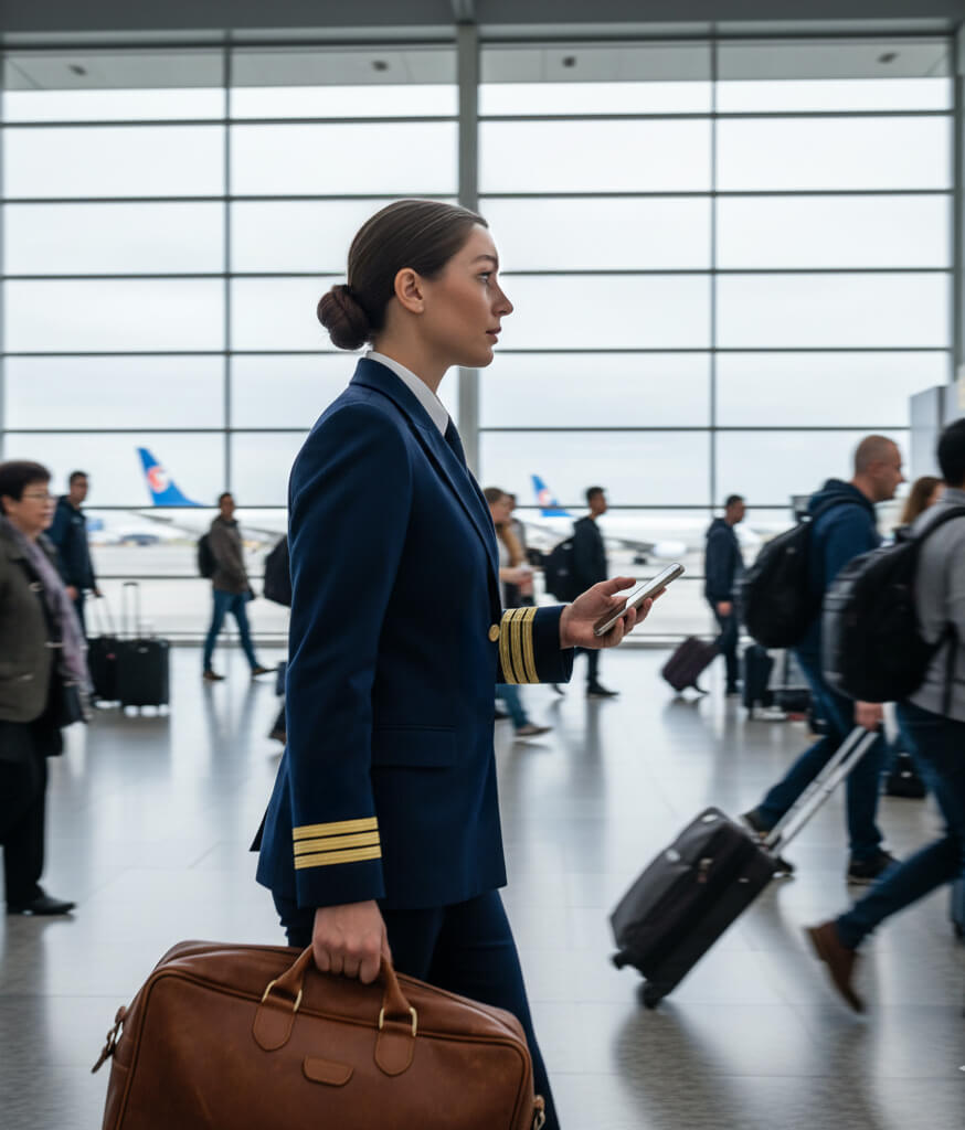 Pilot in airport terminal